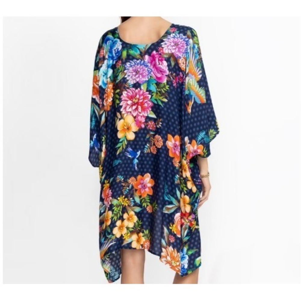 JOHNNY WAS Ocean Dreamer Short Kimono Blue Floral Rayon/Silk Small